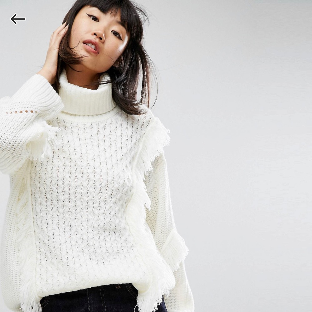 ASOS Oversized Sweater with Cable & Fringe Detail